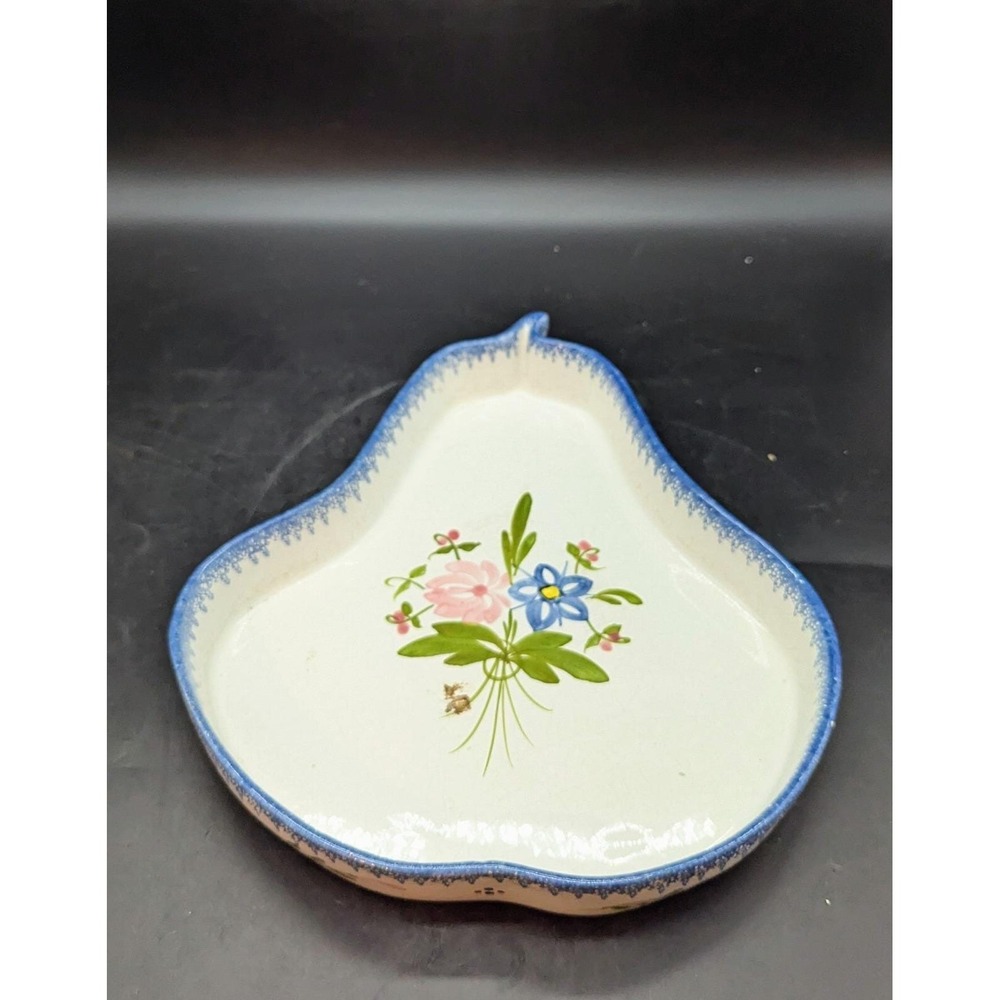 Vintage Quimper 11" Ceramic Pear Shaped Floral Dish Handmade France Flower